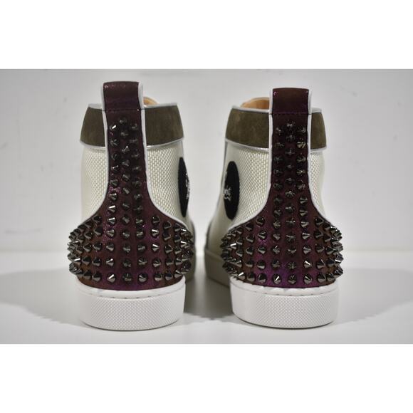 Christian Louboutin Mens Lou Spikes 2 Flat White Green High Top Sneaker 49 16 - Picture 11 of 12